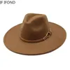 Fedora Hat Women Big Wide Brim 95cm Vintage Khaki Felted Jazz Winter Formal Dress Cap Sombreros de Mujer 240130