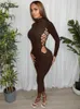 Casual Kleider Hugcitar Solide Lange Ärmel Aushöhlen Bandage Unregelmäßige Midi Prom Kleid Sexy Bodycon 2024 Herbst Frauen Büro Party Club