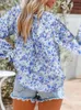 Blouses Femmes Blouse en mousseline de soie florale Tops pour femmes 2024 Automne Mode Col en V Manches longues Lâche Élégant Bureau Chemise Oversize Casual