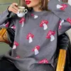 Women's Sweaters Print Loose Sweater Women Cute Mushroom O-neck Long Sleeve Female Knit Pullover 2024 Autumn Contrast Casual Lazy Style Lady