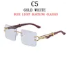Sunglasses Wooden For Men Square Rimless Women Wood Grain Vintage Fashion Glasses Luxury Retro Gafas De Sol Sun