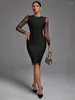 Casual Dresses Black Bandage Dress Lace Party Women Bodycon Sexy Long Sleeve Backless Christmas Birthday Evening Club Outfit 2024