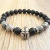 MG0779 Mapa Jasper Pulseira Para Homens Capacete Guerreiro Jóias Mens Preto Fosco Onyx Espartano Pulseira Gladiador Bracelet302v