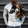 Men's T Shirts Funny Lion Print Shirt For Men Fashion 3D Eagle Pattern Cotton Long Sleeve T-shirts Autumn Leisure O-neck Tops Vintage