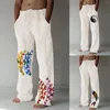 Männer Hosen 3 Stile 2024 Mode Lässig Gedruckt Leinen Tasche Schnüren Große Größe Reise Strand Hawaii Hose Schnell