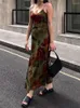 Sukienki swobodne paski spaghetti vintage kwiatowy druk szyfonowy długa elegancka wakacje modowe Maxi Women Double Warstwa 2024