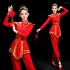 Stage Wear Rouge Traditionnel Chinois Vêtements De Danse Année Fête Yangko Robe Tenue Ethnique Fan Folk Dancewear Costume Vintage