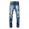 Purple Brand Denim Jeans with Distressed Blue Paint and Slim Fit 9051-1 2024 New Fashion Trend High Quality Jeans T7HY