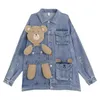 Harajuku Jeans Deming Jacket Womens Fashion Patch Bear Doll Denim Jacket Womens Street Clothing Cardigan 240131