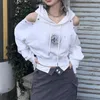 Frauen Hoodies 2024 Ropa Mujer Koreanische Für Frauen Langarm Off Schulter Crop Tops Mit Kapuze Casual Aushöhlen Sweatshirt Y2k kleidung