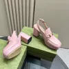 Plattformklackning Sandaler Kvinnor 8,5 cm tjocka klackar äkta läder lyxiga designer skor fashionabla fyrkantiga tå med spänne slingbacks lyx 100% riktiga läder sandaler