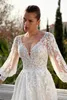 Elegant Lace Appliques Wedding Dresses V Neck Bridal Gowns Backless A Line Long Sleeve Sweep Train Bride Dresses Custom Made