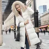 Women's Trench Coats 2024 Winter Down Cotton Long Coat Women Fur Jacket Thickening Fashion Parkas Female Solid Warm Zipper Loose Black White