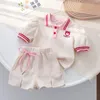 Ensembles de vêtements 2024 Été Enfants Bébé Fille 2pcs Vêtements Ensemble Coton À Manches Courtes Polo Chemise Cusual Shorts Costume Enfant Filles Tenues