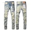 Designer lila varumärke jeans män kvinnors high street wash denim broderad blixtlås knapp slim rak ben klassisk mode street slitage jeans hipster