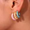 Creolen im Y2K-Stil, Schmuck für Mädchen, blau, gelb, rosa, Emaille, Donut-Form, Damen, Edelstahl