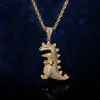 Pendentif Colliers Creative Cartoon Dinosaure Glacé Zircon Cubique Collier Cool Hip Hop Bijoux Cadeau Pour Hommes Party208P