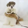 개 의류 크리스마스 망토 격자 무늬 코트 애완 동물 플러시 케이프 고양이 스트랩 트랙트 로프 디자이너 옷