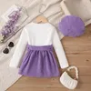 Girl Dresses PatPat 3pcs Toddler Cable Knit Top & Belted Skirt Hat Set