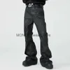 Men's Jeans Streetwear Wide Leg Wax Pu Leather Boot Cut Black Color Baggy Casual Flared Jeans Straight Casual Cargo Pants OversizedH24131