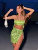 Casual Dresses Chicology 2024 Women Halter Lace Up Crop Top Split mini kjol sexig festklubb semester strandfestival sommar 2 bitar set