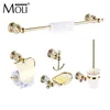 Gold Finish Crystal Decoration Metal Bathroom Accessories Set Robe Hook Cup Brush Holder Towel Holders Soap Dish Paper Rack ML70 L238g