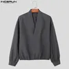 Camicie casual da uomo INCERUN Top 2024 Stile coreano Belli uomini con scollo a V Orlo Elastico Design Solido Tutto-fiammifero Comoda camicetta S-5XL