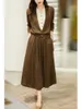 ワークドレス2ピースセットスカートとトップ2024春秋Vネックニットカーディガンルーズセットドレス韓国ファッションの女性服