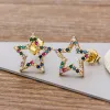 Choice Colorful Micro Pave CZ Luxury 14k Yellow Gold Rainbow Stud Earrings For Women Girls Fashion Party Jewelry Gift