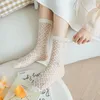 Women Socks Polka Dot Crystal Silk Summer Ultra-thin Transparent Flower Nylon Long Girls Japanese Kawaii Cute Lace