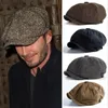 Heren Retro Baret Britse Hoed Wolmix Vintage Visgraat Tweed Casual Sboy Platte Pet 240126