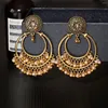 Dangle Earrings Retro Gypsy Women's Gold Color Big Round Jhumka Ethnic Pearl Tassel Dangling Ladies Earring Fashion Jewelry