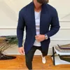 Homens listrado malha cardigan negócios casual manga longa tricô jaqueta primavera outono cor sólida moda masculina blusas longas 240123