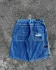 Damen Shorts Y2k Gothic Alien Muster Stickerei Blau Denim Damen Casual Mode Hohe Taille Jean Vintage Weibliche Hose Winter