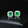 Studörhängen Vintage 7 7mm Square Emerald 1mm Zircon 925 Sterling Silver Needle Piercing Ear Women's Wedding Party Jewelry Gift