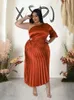 Basic Casual Jurken Enkelzijdige schouderjurk dames geplooide sexy lange jurk zacht en elegant 5XL plus size damesjurk groothandel en directe verzending J240130