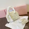 Totes 2023 Summer Bowling Bag Pleated Diamond Check Embroidery Fashion Hand Bill Shoulder Crossbody Bag Boston Bag T240131