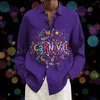 Chemises décontractées pour hommes Hommes Mardi Gras Carnaval Élégant Rayé Imprimé À Manches Longues Bouton Bouton Top Blouses Hawaiian Beach Vacances Camisa