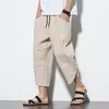 Men's Pants 2024 Summer Chinese Style Cotton Linen Harem Men Breathable Beach Casual Calf-Lenght Trousers Streetwear