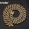 UWIN Drop Fashion Iced Prong Cuban Link Chains Necklaces 15mm Mutil-Colored Blue Black Rhinestones Hiphop Jewelry Mens T2313R