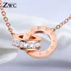 Zwc moda charme romano digital duplo círculo pingente colar para mulheres meninas festa titânio aço rosa ouro colares jóias254z