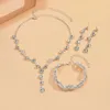 Halskette-Ohrringe-Set, 3-teiliges Set mit Strass-Blumen-Quastenkette und Tropfen-Armband, Hochzeit, Brautschmuck