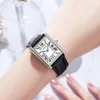 Montres-bracelets Sanda Montres rectangulaires pour femmes Silver Case Black Band Cuir Quartz Montre-bracelet Elegante Fashion Ladies275D
