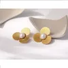Brincos Yachan 18k banhado a ouro flor de aço inoxidável para mulheres luxo vintage pérola brincos joias da moda