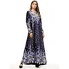 Ethnic Clothing Middle East Fashion Velvet Print Dubai Abaya Turkey Kaftan Islamic Muslim Woman Maxi Dress Ramadan Arabic Modest Robe