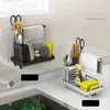 Portaoggetti da cucina in acciaio inossidabile semplice portaoggetti per lavello organizer portaspazzole per sapone in spugna con vaschetta di scarico stendino premium