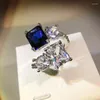 Cluster Rings 2022 Creative Sapphire Flower Cut Round Square Par Ring for Women Diamond Crystal Engagement Proposal Gift JewelR2308