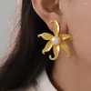 Stud Earrings Goth Exaggerate Metal Petal Flower For Women Fashion Statement Trendy Gold Color Piercing Y2K Accessories