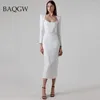 Casual Dresses Autum Women's V-neck Luxury Bandage Dress Sexy Long Sleeve Solid Celebrity Bodysuit Club Evening Midi Party Vestidos