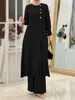Ethnische Kleidung Frauen Eid Muslim Sets Musulman Ensemble Zwei Stücke Dubai Gürtel Blusen Breite Bein Hosen Lose Beiläufige Arabische Ramadan Solide kaftan